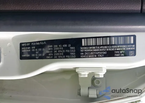 2016 Jeep Renegade Limited from USA, damaged, VIN ZACCJBDT3GPD01943